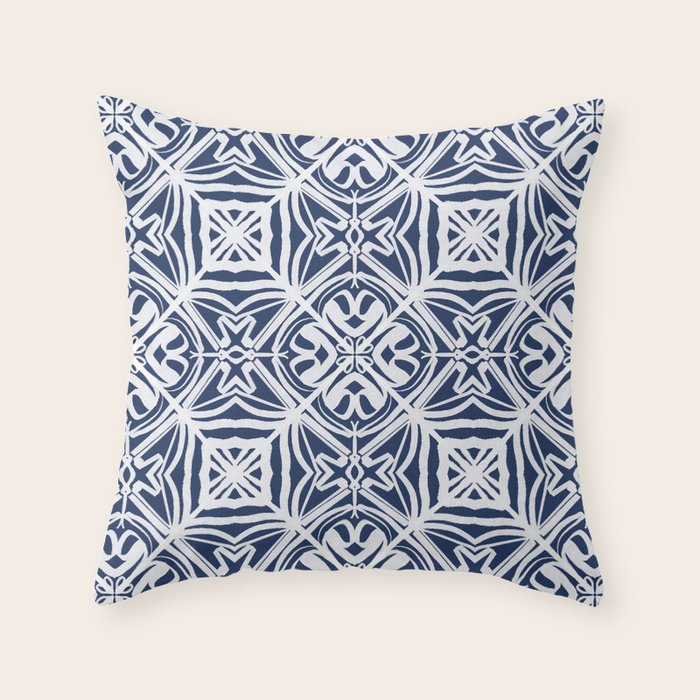 Blue tile brushstroke pattern Throw Pillow Gallery Image 1