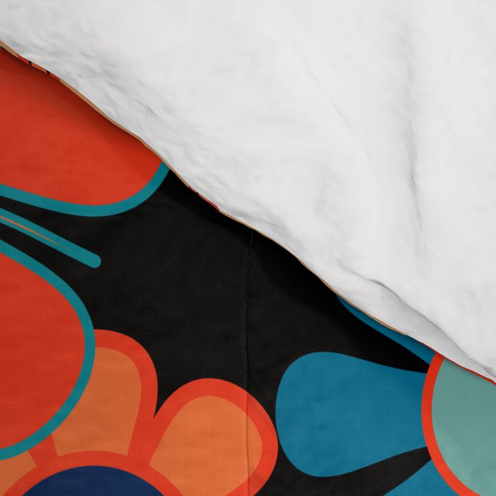 Retro Garden Night Flowers Vintage Style Floral Pattern Blue Orange Black Comforter Gallery Image 4