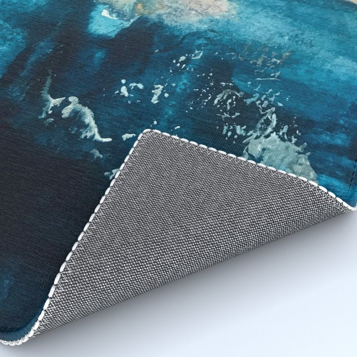Timeless: A gorgeous, abstract mixed media piece in blue, pink, and gold by Alyssa Hamilton Art Rug Gallery Image 4