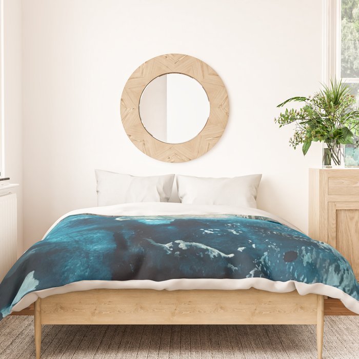 Timeless: A gorgeous, abstract mixed media piece in blue, pink, and gold by Alyssa Hamilton Art Duvet Cover Gallery Image 3