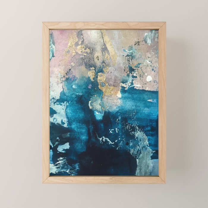 Timeless: A gorgeous, abstract mixed media piece in blue, pink, and gold by Alyssa Hamilton Art Mini Art Print Gallery Image 1