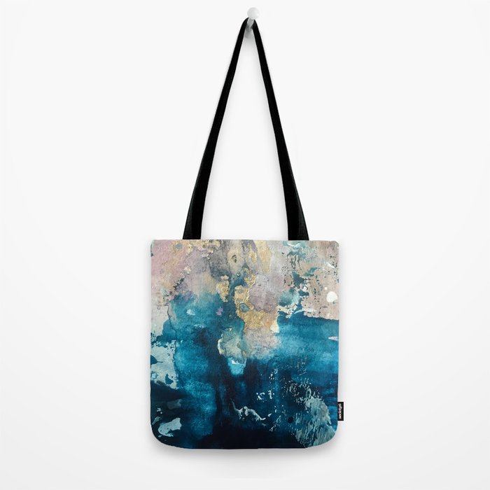 Timeless: A gorgeous, abstract mixed media piece in blue, pink, and gold by Alyssa Hamilton Art Tote Bag Gallery Image 2