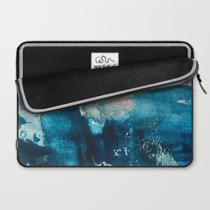 Timeless: A gorgeous, abstract mixed media piece in blue, pink, and gold by Alyssa Hamilton Art Laptop Sleeve Gallery Image 2