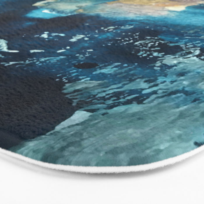 Timeless: A gorgeous, abstract mixed media piece in blue, pink, and gold by Alyssa Hamilton Art Bath Mat Gallery Image 3