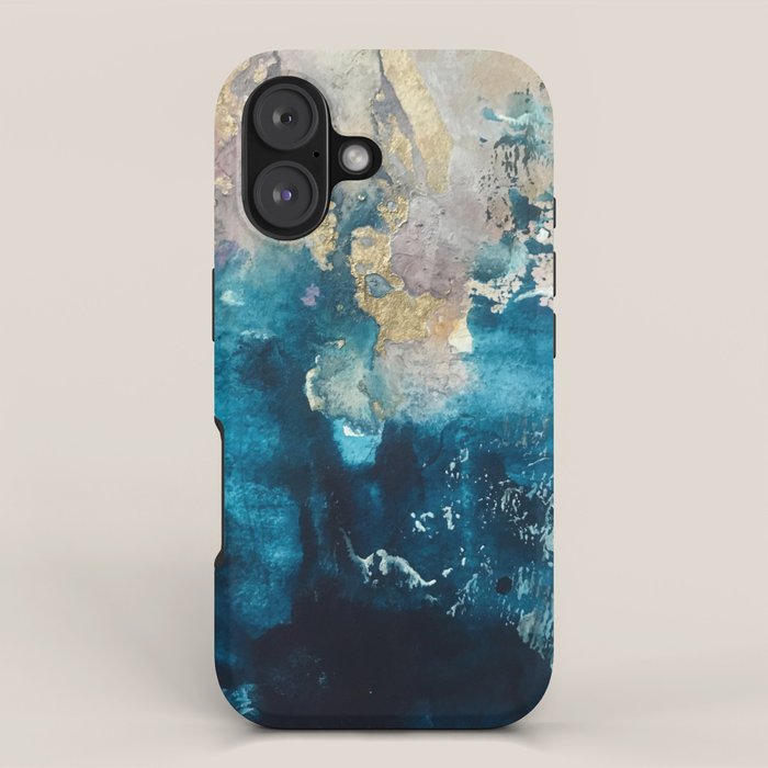 Timeless: A gorgeous, abstract mixed media piece in blue, pink, and gold by Alyssa Hamilton Art iPhone Case Gallery Image 1
