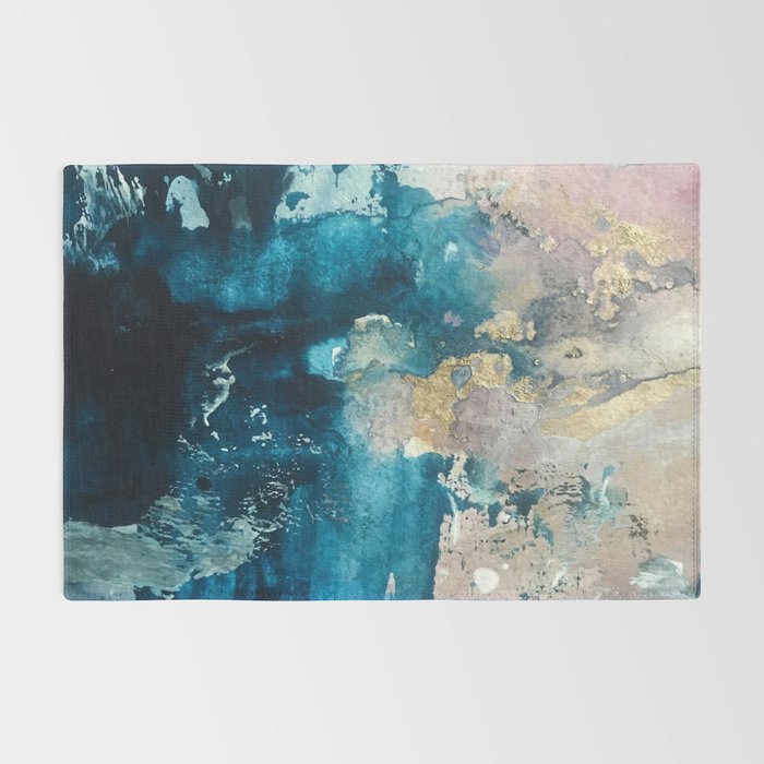 Timeless: A gorgeous, abstract mixed media piece in blue, pink, and gold by Alyssa Hamilton Art Rug Gallery Image 2