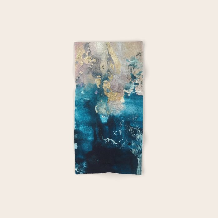 Timeless: A gorgeous, abstract mixed media piece in blue, pink, and gold by Alyssa Hamilton Art Towels Gallery Image 1