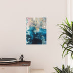 Timeless: A gorgeous, abstract mixed media piece in blue, pink, and gold by Alyssa Hamilton Art Poster Gallery Image 2