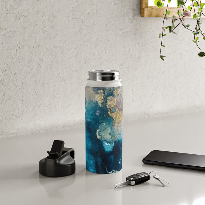Timeless: A gorgeous, abstract mixed media piece in blue, pink, and gold by Alyssa Hamilton Art Water Bottle Gallery Image 4