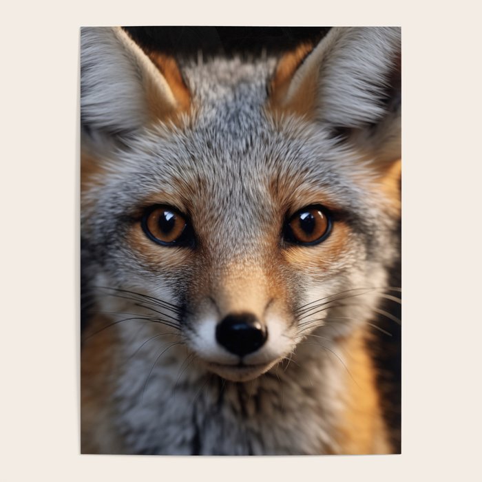 Foxfire Gaze Gray Fox Photorealistic Digital Wildlife Artwork Poster Gallery Image 4