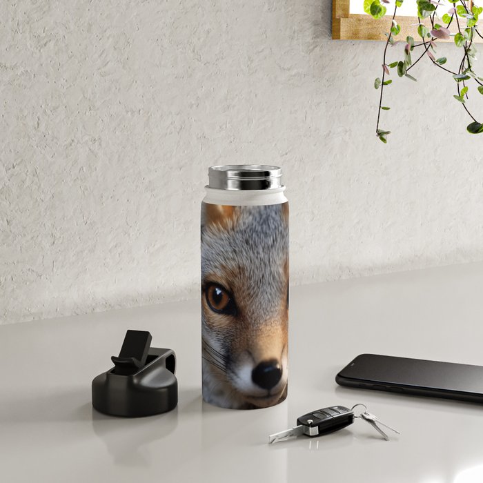 Foxfire Gaze Gray Fox Photorealistic Digital Wildlife Artwork Water Bottle Gallery Image 4