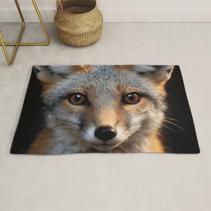 Foxfire Gaze Gray Fox Photorealistic Digital Wildlife Artwork Rug Gallery Image 1