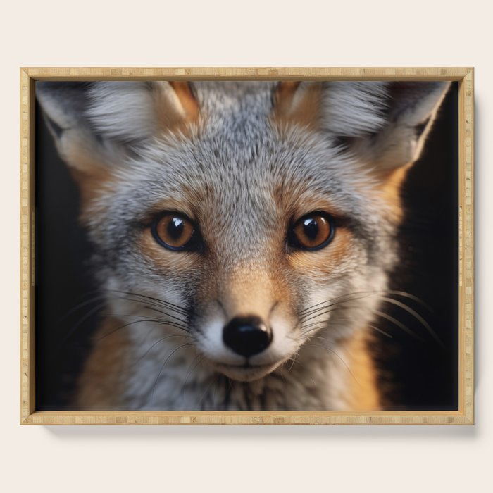Foxfire Gaze Gray Fox Photorealistic Digital Wildlife Artwork Serving Tray Gallery Image 1