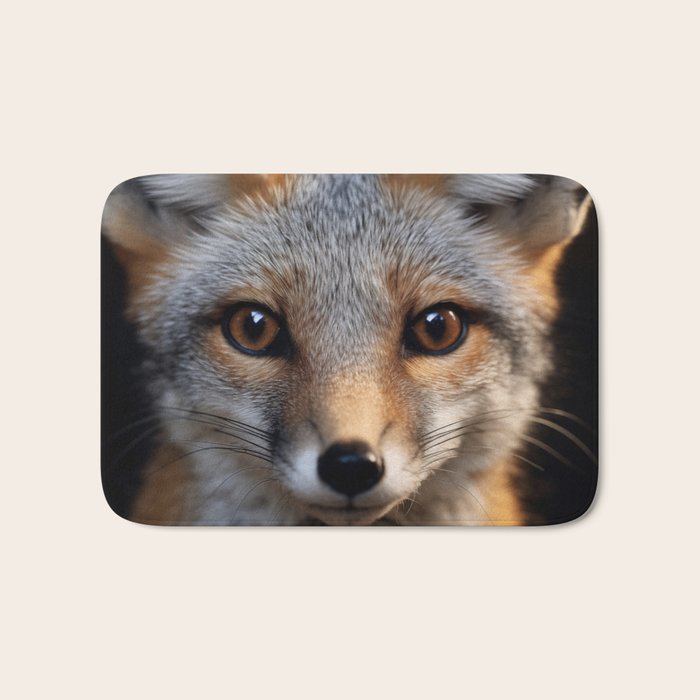 Foxfire Gaze Gray Fox Photorealistic Digital Wildlife Artwork Bath Mat Gallery Image 1