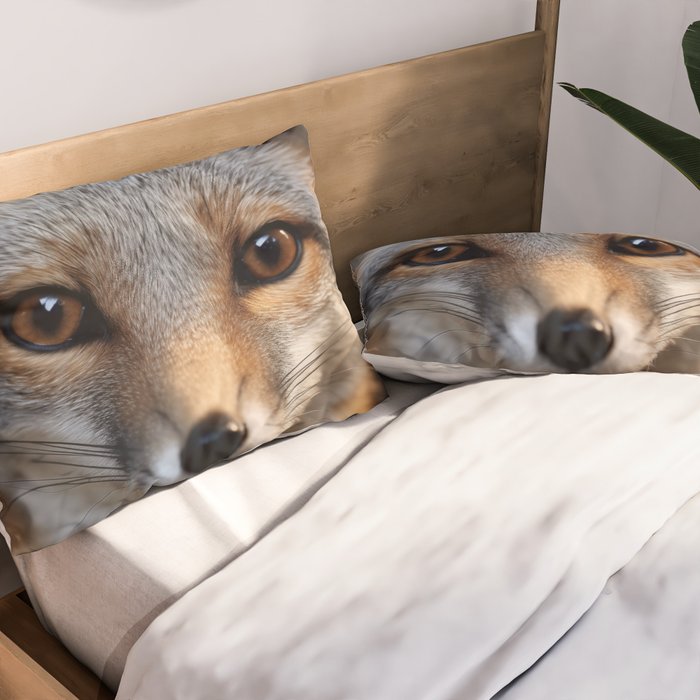 Foxfire Gaze Gray Fox Photorealistic Digital Wildlife Artwork Pillow Sham Gallery Image 2