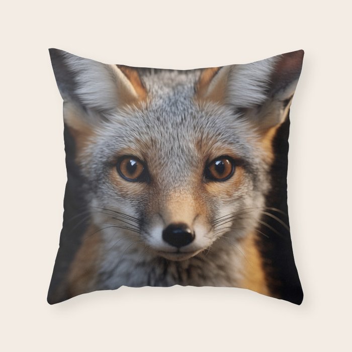 Foxfire Gaze Gray Fox Photorealistic Digital Wildlife Artwork Throw Pillow Gallery Image 1