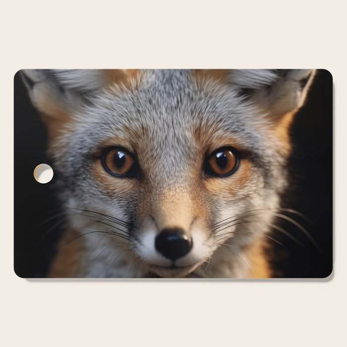 Foxfire Gaze Gray Fox Photorealistic Digital Wildlife Artwork Cutting Board Gallery Image 1