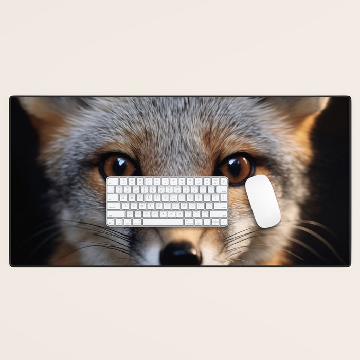 Foxfire Gaze Gray Fox Photorealistic Digital Wildlife Artwork Desk Mat Gallery Image 1