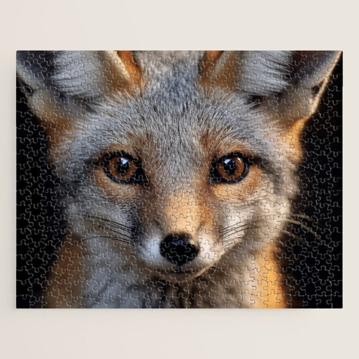 Foxfire Gaze Gray Fox Photorealistic Digital Wildlife Artwork Jigsaw Puzzle Gallery Image 1