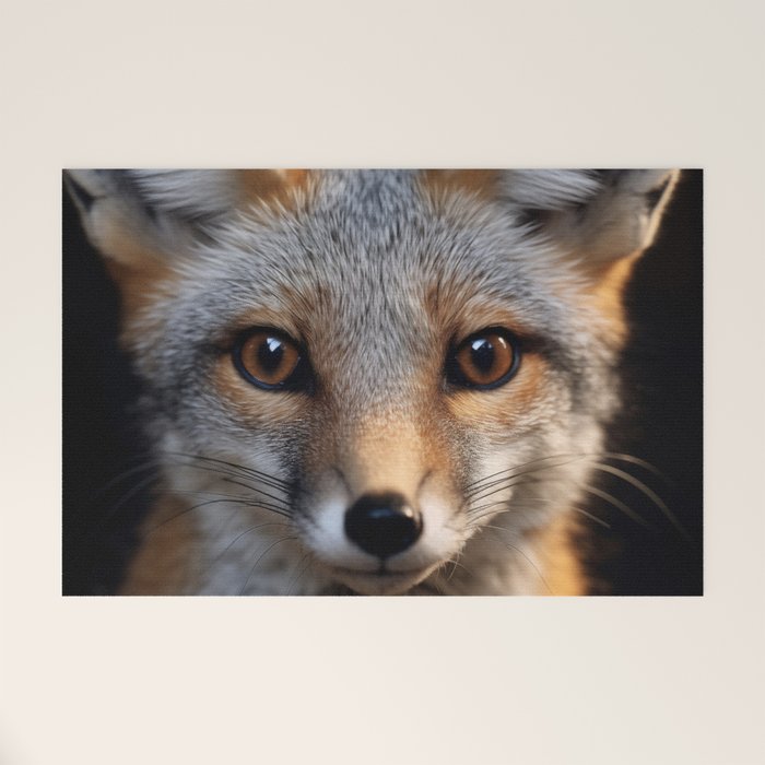 Foxfire Gaze Gray Fox Photorealistic Digital Wildlife Artwork Welcome Mat Gallery Image 1