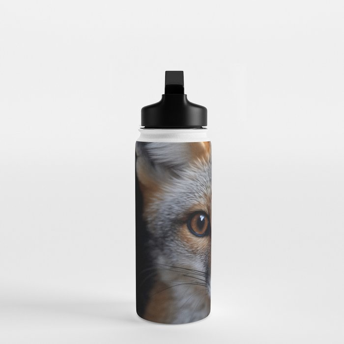 Foxfire Gaze Gray Fox Photorealistic Digital Wildlife Artwork Water Bottle Gallery Image 3