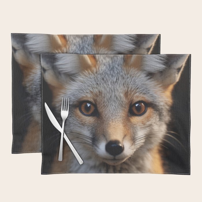 Foxfire Gaze Gray Fox Photorealistic Digital Wildlife Artwork Placemat Gallery Image 1