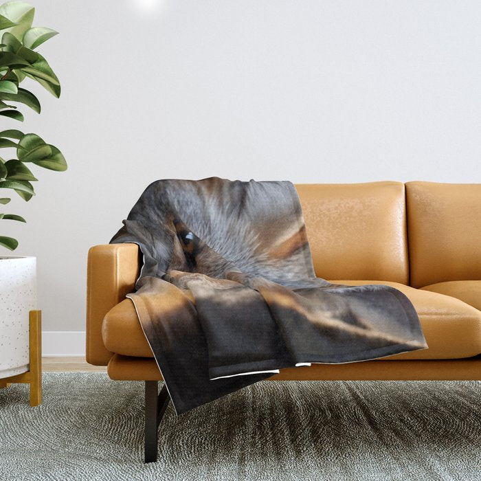 Foxfire Gaze Gray Fox Photorealistic Digital Wildlife Artwork Throw Blanket Gallery Image 1