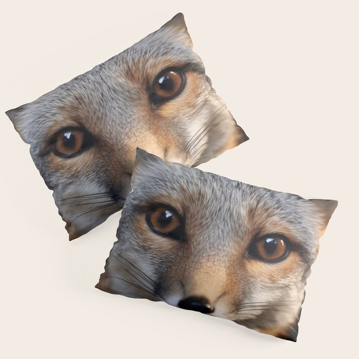 Foxfire Gaze Gray Fox Photorealistic Digital Wildlife Artwork Pillow Sham Gallery Image 3
