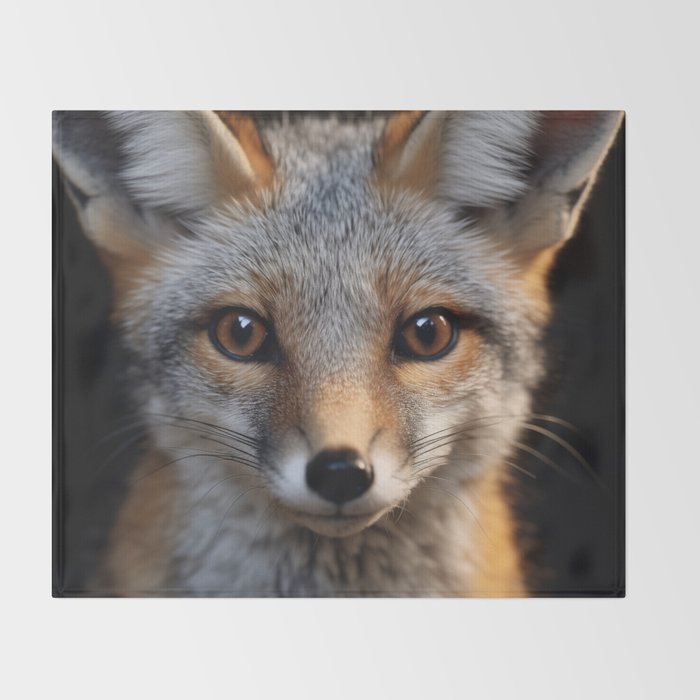 Foxfire Gaze Gray Fox Photorealistic Digital Wildlife Artwork Throw Blanket Gallery Image 2