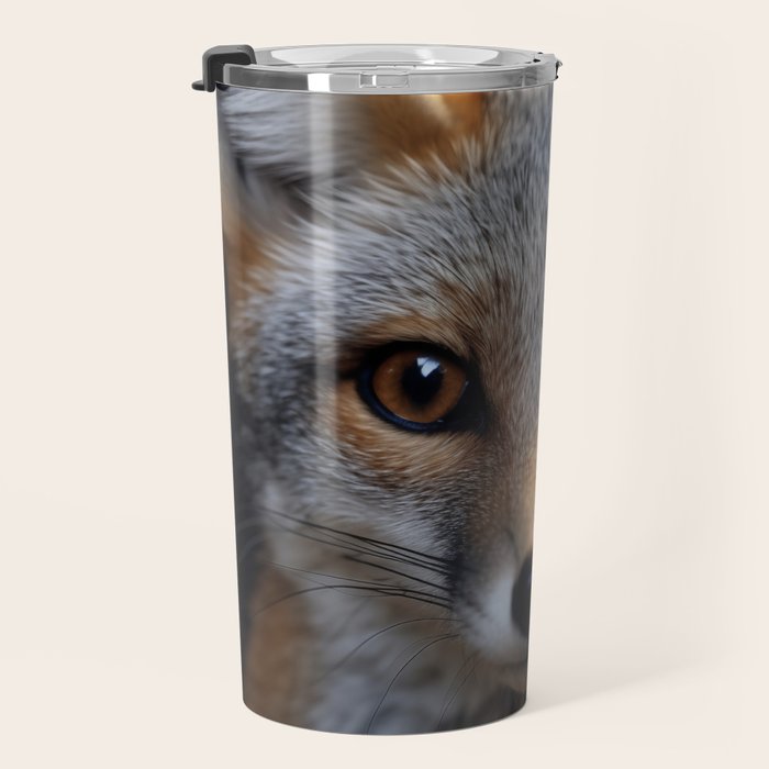 Foxfire Gaze Gray Fox Photorealistic Digital Wildlife Artwork Travel Mug Gallery Image 3