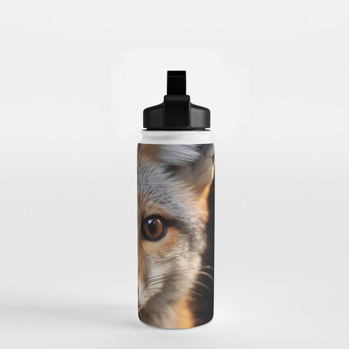 Foxfire Gaze Gray Fox Photorealistic Digital Wildlife Artwork Water Bottle Gallery Image 2