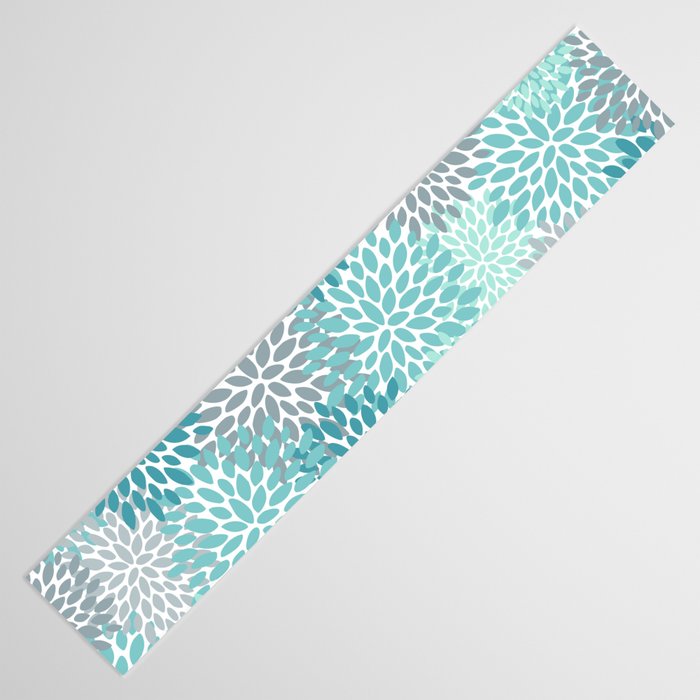 Modern Floral Prints, Teal, Turquoise and Gray Table Runner Gallery Image 3
