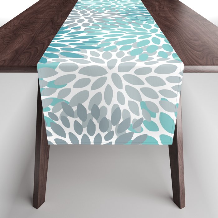 Modern Floral Prints, Teal, Turquoise and Gray Table Runner Gallery Image 1