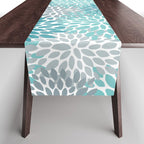 Modern Floral Prints, Teal, Turquoise and Gray Table Runner Gallery Image 1