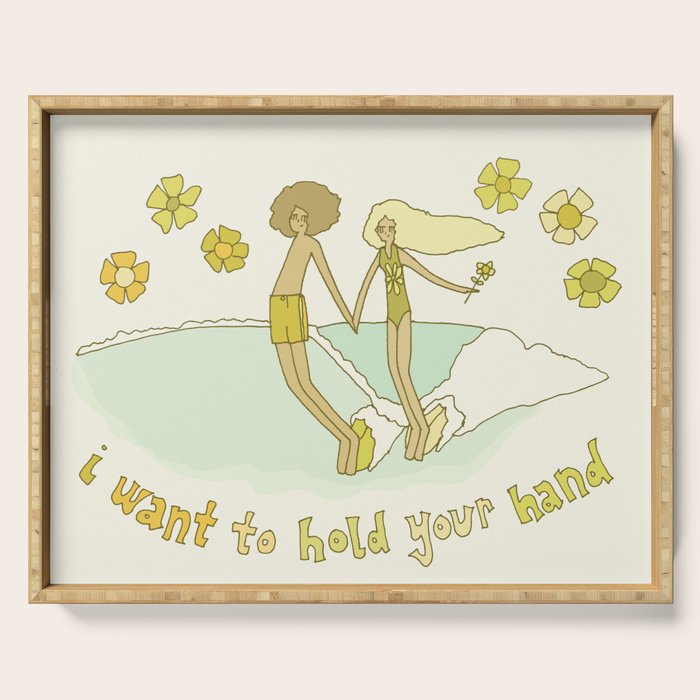 let's hold hands surfy valentine // retro surf art by surfy birdy Serving Tray Gallery Image 1