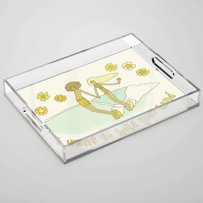 let's hold hands surfy valentine // retro surf art by surfy birdy Acrylic Tray Gallery Image 1