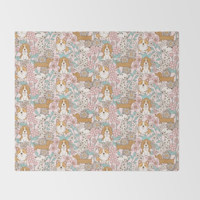 Floral Puppies Throw Blanket Gallery Image 2