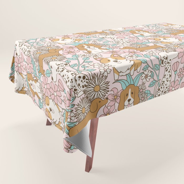 Floral Puppies Tablecloth Gallery Image 1