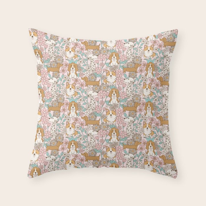 Floral Puppies Throw Pillow Gallery Image 6