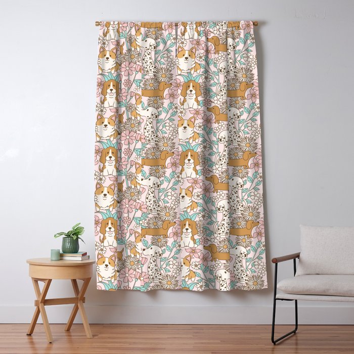 Floral Puppies Window Curtain Gallery Image 1