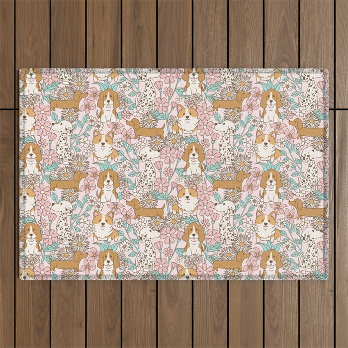 Floral Puppies Outdoor Rug Gallery Image 1