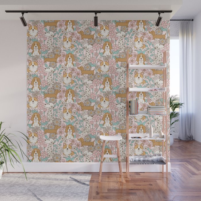 Floral Puppies Wall Mural Gallery Image 1