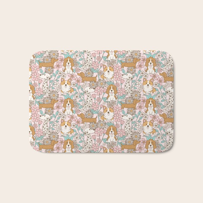 Floral Puppies Bath Mat Gallery Image 1