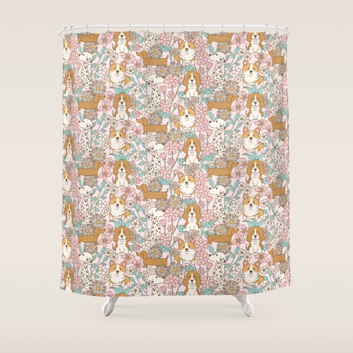 Floral Puppies Shower Curtain Gallery Image 1