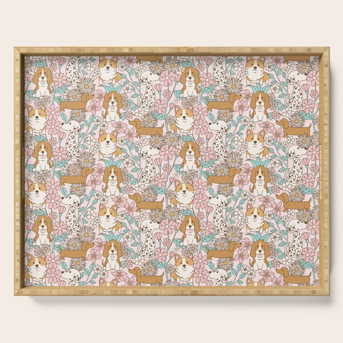 Floral Puppies Serving Tray Gallery Image 1