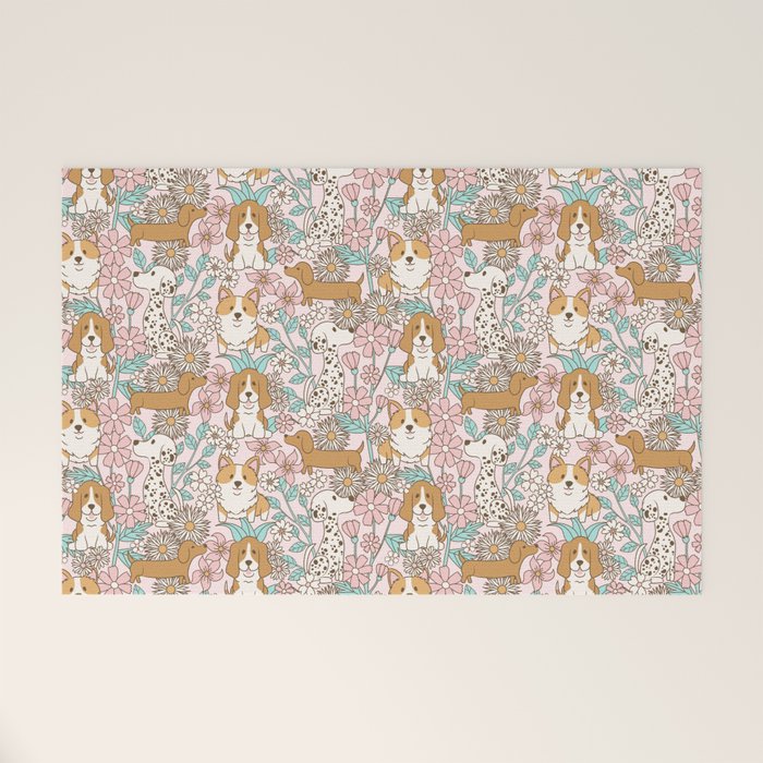 Floral Puppies Welcome Mat Gallery Image 1
