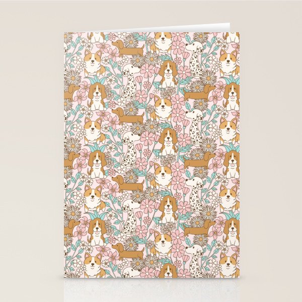 Floral Puppies Stationery Card Gallery Image 1