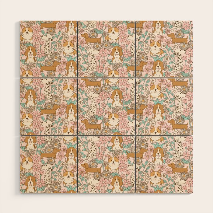 Floral Puppies Wood Wall Art Gallery Image 1