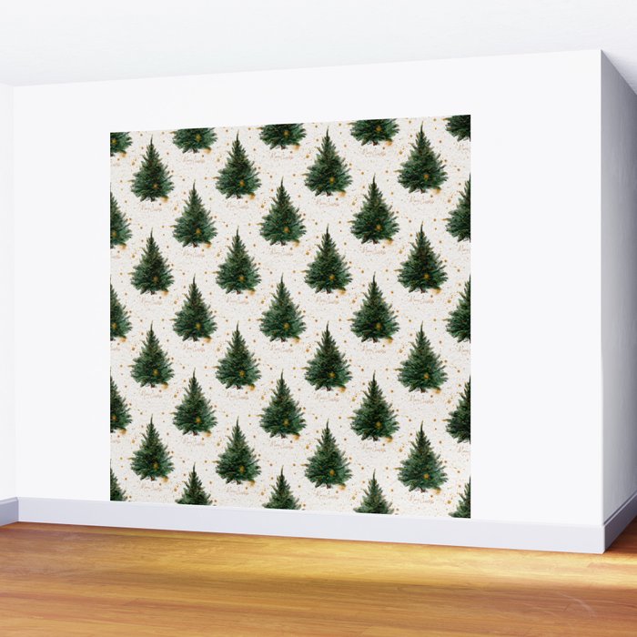 Vintage Merry Christmas Tree  Wall Mural Gallery Image 2