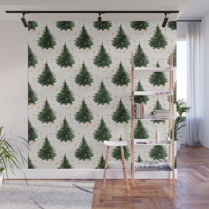 Vintage Merry Christmas Tree  Wall Mural Gallery Image 1
